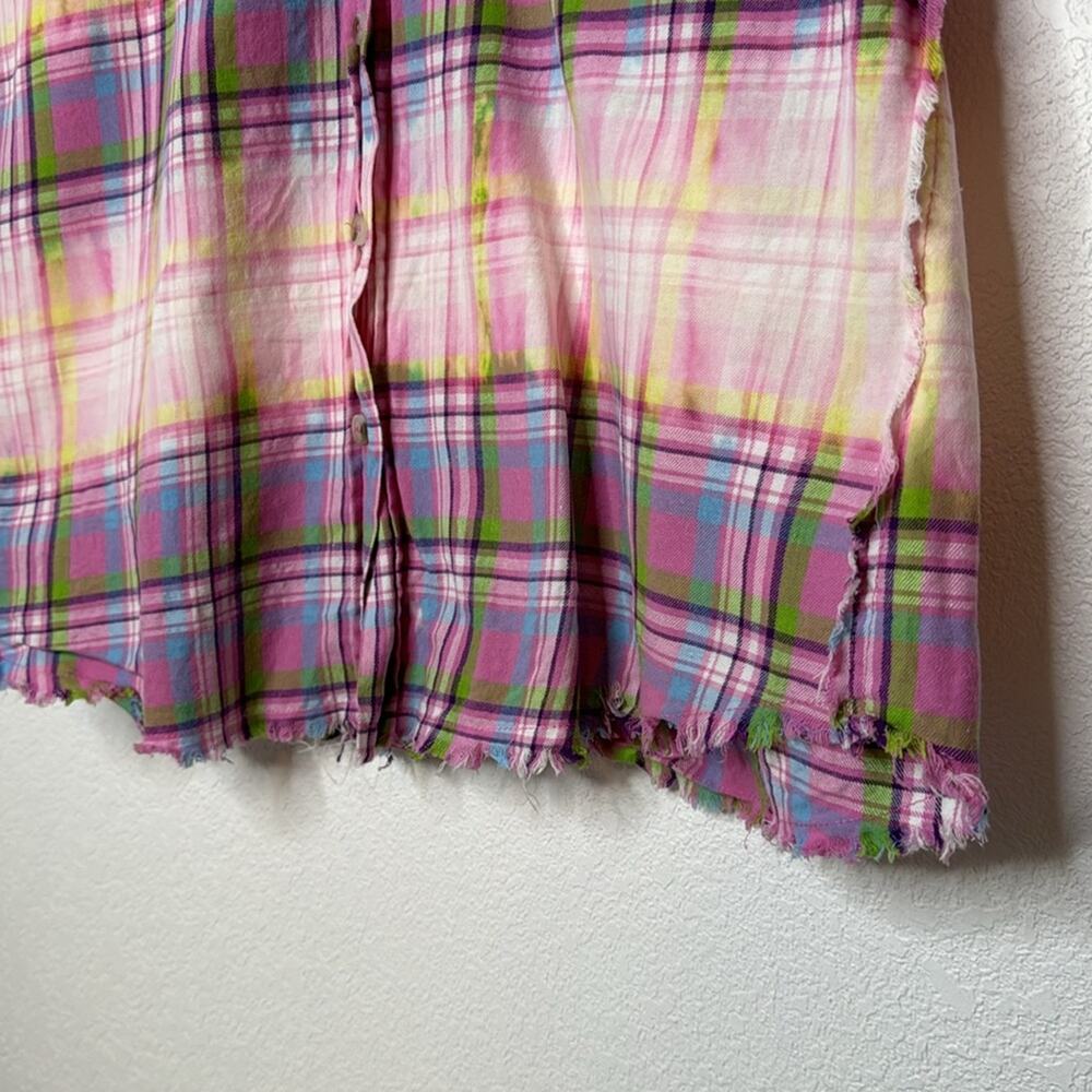 White Birch Womens Plaid Short Sleeve Frayed Tunic Top Size Medium Colorful - Picture 6 of 12
